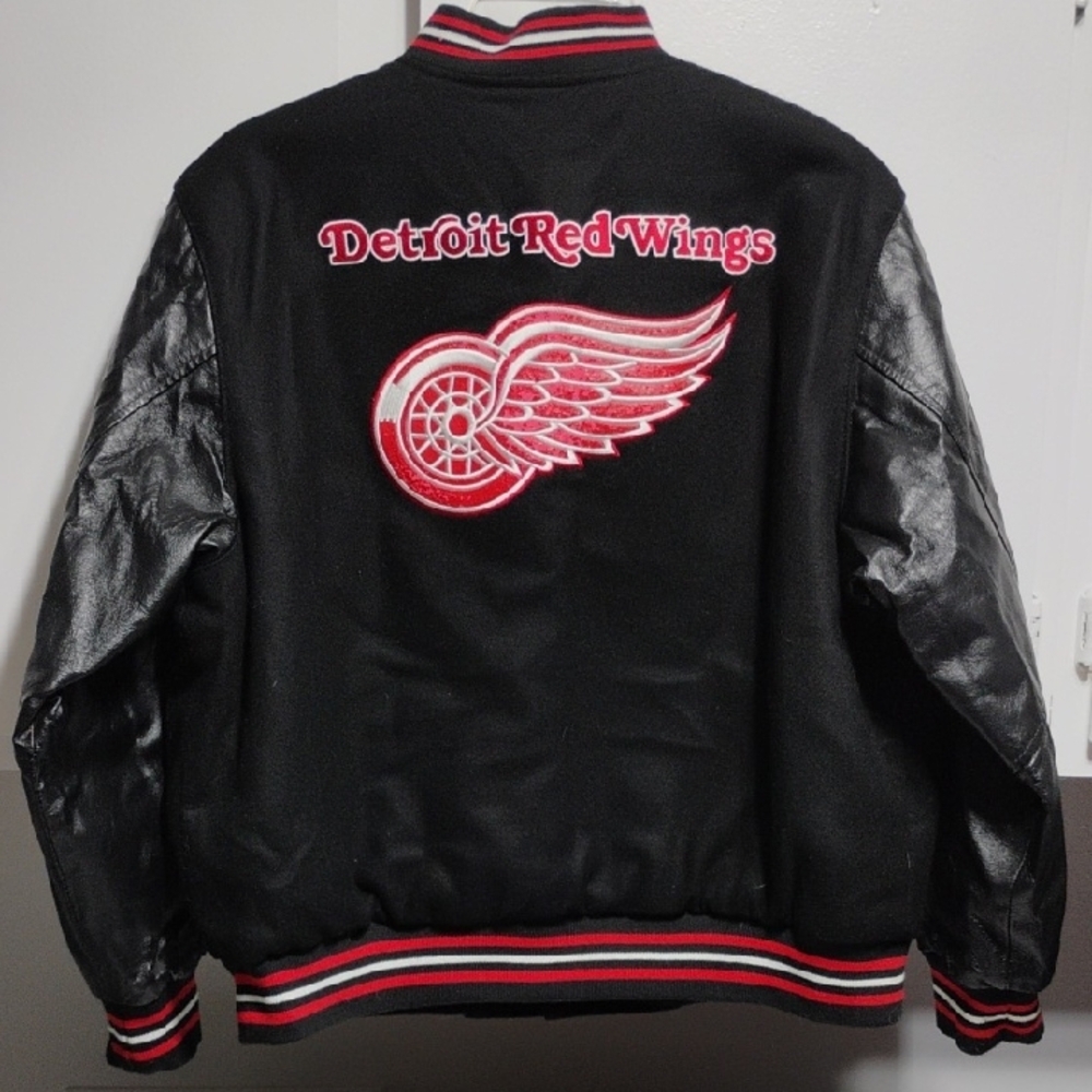 (BX10) NHL Detroit Red Wings Kids Wool/Leather Reversible Jacket Sz.13/14